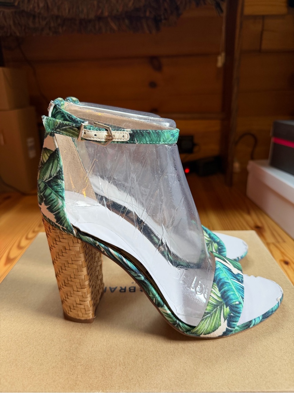 Sam Edelman Yaro Sandals - Tropical Leaf Print Ankle Strap Heels - Green